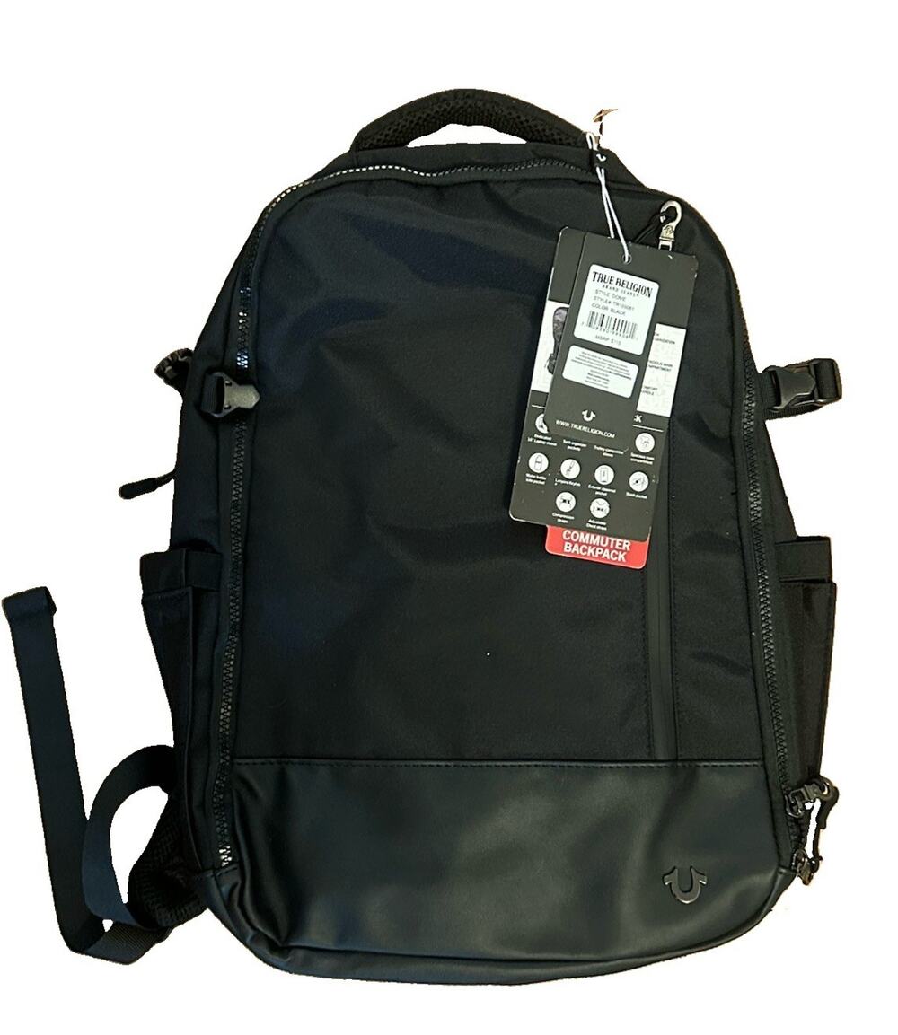 True Religion Dome Commuter Backpack Black 16" Laptop Bag Tech Organizer NWT